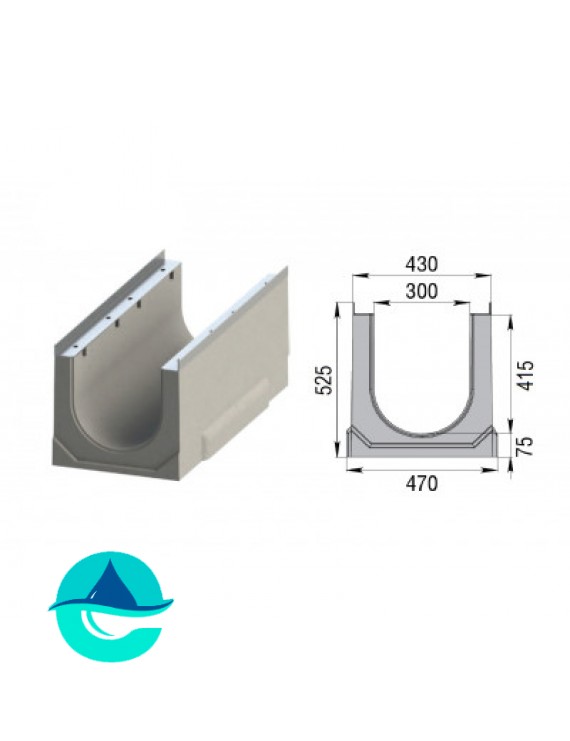 Лоток бетонный водоотводный ЛВК ВМ Sir 300 № 15/0